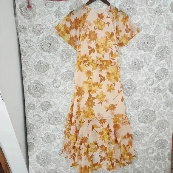 VICI Ruffle Keyhole High low Maxi Chiffon Dress S Lined - Picture 2 of 9